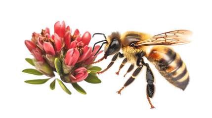 A bee hovering near vibrant flowers showcasing natures intricate beauty and pollination proce
