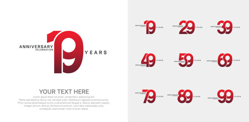 Anniversary logo set vector design, red color for celebration event