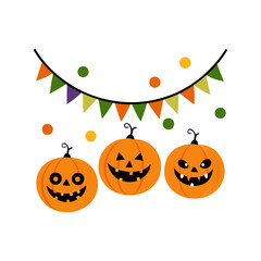 Halloween Garland of Pumpkins on Transparent Background