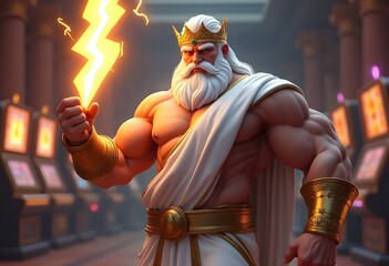 Zeus with Thunderbolt in a Casino Setting