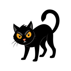 Scared Black Cat with Arched Back on Transparent Background