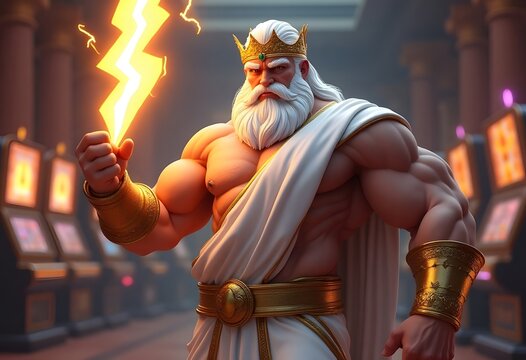Zeus with Thunderbolt in a Casino Setting