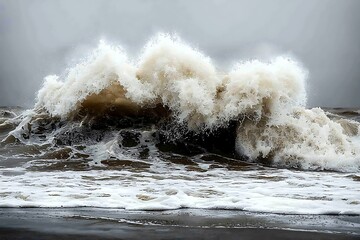 Powerful ocean waves crashing on shore