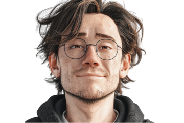 Young man portrait wireframe glasses studio shot casual style 3d art male on transparent background