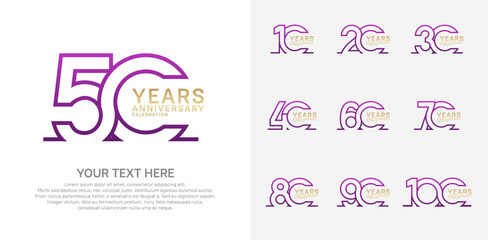 Anniversary logo set vector design, purple and gold color for celebration event