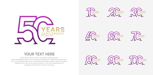 Anniversary logo set vector design, purple and gold color for celebration event
