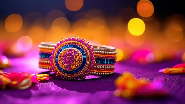 Video of rakhi talisman: sacred thread, happy Raksha Bandhan, religious ritual, cultural tradition, Hindu festival, amulet ceremony, sibling bond, Shravana full moon, Rakri custom barley shoot ritual.