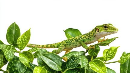 Obraz premium Vibrant Green Lizard on Lush Tropical Foliage
