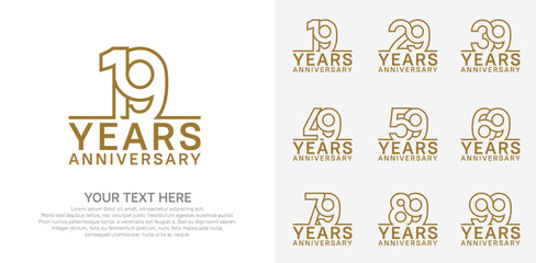 Anniversary logo set vector design, brown color for celebration event