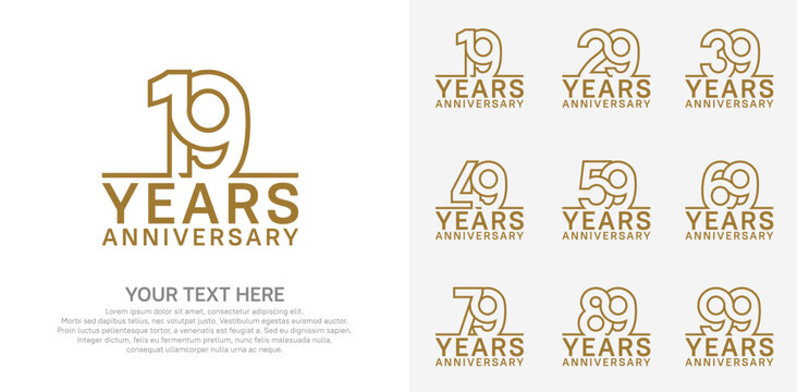 Anniversary logo set vector design, brown color for celebration event