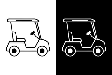Simple Golf Cart Vector Icon Clean B/W Silhouette Illustration.