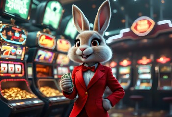 Bunny Casino Gambler Winning Big at the Slot Machines