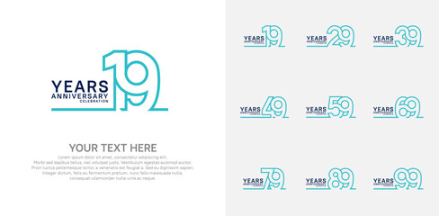 Anniversary logo set vector design, blue color for celebration event