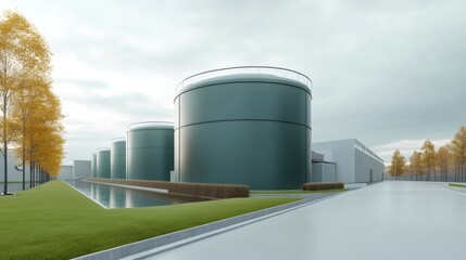 Fototapeta premium Biogas plant processing organic waste into renewable energy