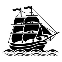 Sea Ship illustration black white vector illustration