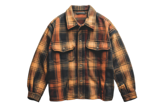 Warm autumnal wool flannel shirt orange black plaid soft texture button up casual style