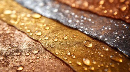 Metallic Texture with Water Drops: Gold, Silver, and Bronze