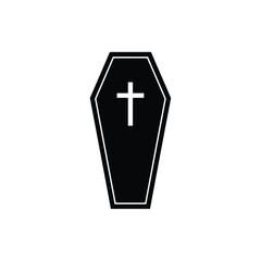 Obraz premium Simple black coffin illustration with white cross symbol on isolated background