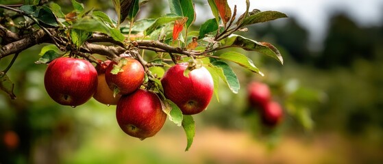 Obraz premium Red Apples on Branch Orchard Photography