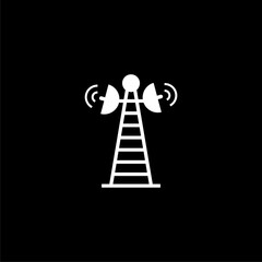 Network signal radio antenna icon isolated on black background