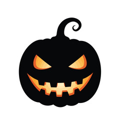 Halloween pumpkin with glowing eyes and spooky smile black silhouette