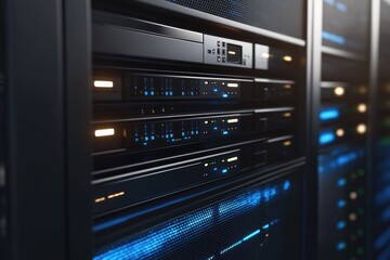 Data Center Infrastructure Illuminated Servers and Network Equipment in Operation