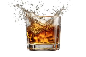 Liquid splash in glass isolated on black background