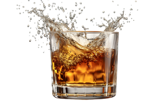 Liquid splash in glass isolated on black background