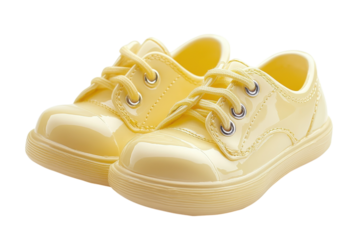 Adorable pastel yellow baby shoes stylish lace up design shiny patent leather finish perfect for