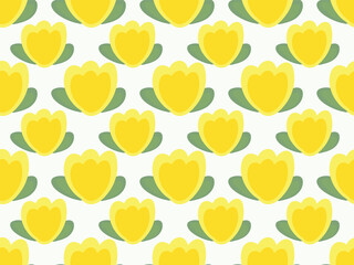 Yellow cartoon blooming flowers. Cute and lovely seamless vector pattern for design and decoration ..eps