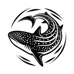 Circular Whale Shark. Black and White Marine Animal, Spotted Pattern, Ocean Life Design