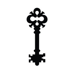 Obraz premium Ornate key silhouette ancient mystery black and white minimalist design