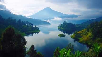 Serene mountain lake landscape