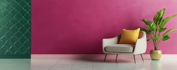 A modern interior design shows an elegant living room scene