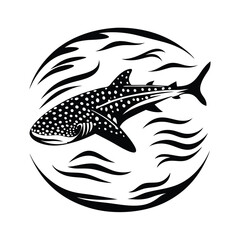 Stylized Silhouette Whale Shark With White Spots Surrounded By Water Waves Element