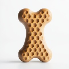 Wooden dog bone toy with textured surface