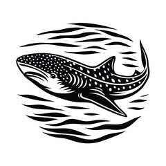 Whale Shark Silhouette with White Spots. Stylized Aquatic Fauna Icon, Minimalist Design