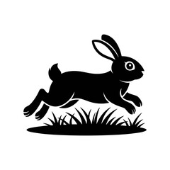 Speeding Bunny: A silhouette of a fast hare leaps with dynamic motion, evoking a sense of energy and vitality against the backdrop of grass blades.