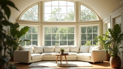 Fototapeta premium Peaceful Minimalist Lounge Area with Soft Daylight and Clean Design
