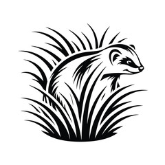 Bold Black and White Badger Silhouette Emerging from Tall Grass Design © Shipon