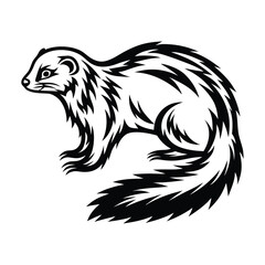Stylized Stoat Silhouette, Standing Profile, Black and White Illustration, Isolated