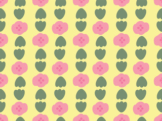 Pink  flowers and green leaves . Cute and lovely seamless vector pattern for design and decoration .