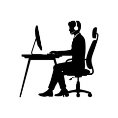 Digital Workspace Silhouette: A striking silhouette of a person immersed in a digital workspace. The image captures the essence of modern work, featuring a person sitting at a desk.