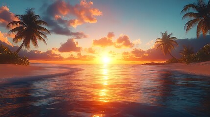 Golden sunrise tropical beach photo
