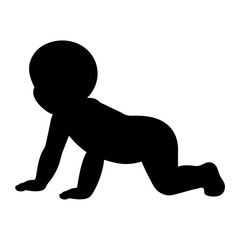 Black silhouette of a baby crawling on all fours, against white background