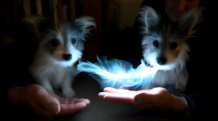 treats being dispensed to pixelated puppies by AI