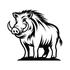 Minimalist Boar Illustration, Isolated Standing Wild Hog, Animal Silhouette,Tusks Outline