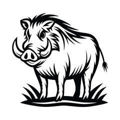 Wild Boar Silhouette | Powerful Hog With Tusks, Black Ink, Stylized Animal