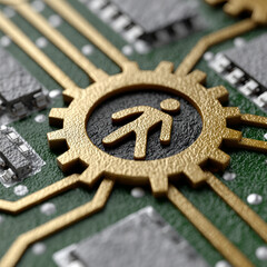Close-up of circuit board with golden circuitry details.