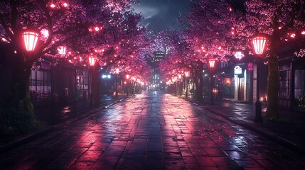 Cherry Blossom Street Night Glow images